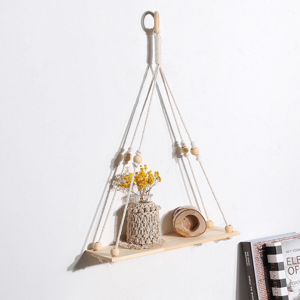 Macrame vegghengende hylle dusk tredekor vevd veggopphengsbretthyller for hjemmeinnredning soverom stue kakestativ: Hylle  m0639