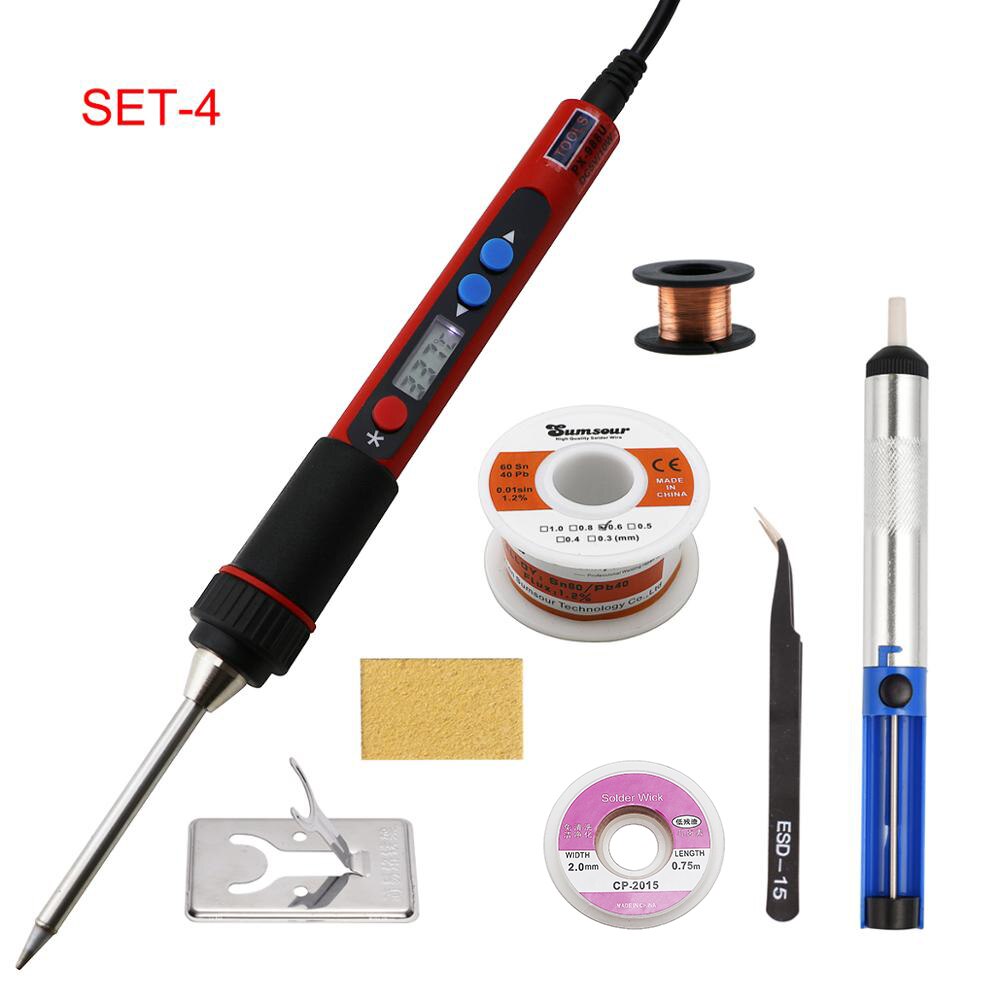 Portable USB Electric Soldering Iron 5V 10W LCD Digital Adjustable Temperature Welding Solder Rework Heat Pencil Repair Iron: SET-4