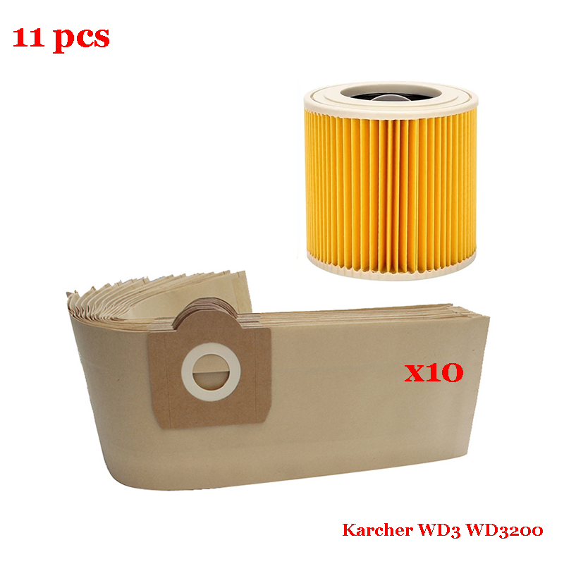 Do odkurzacza Karcher MV3 WD3 WD3200 WD3300 A2204 A2656 Części zamienne Worek na kurz Filtr Hepa Akcesoria: żółte światło