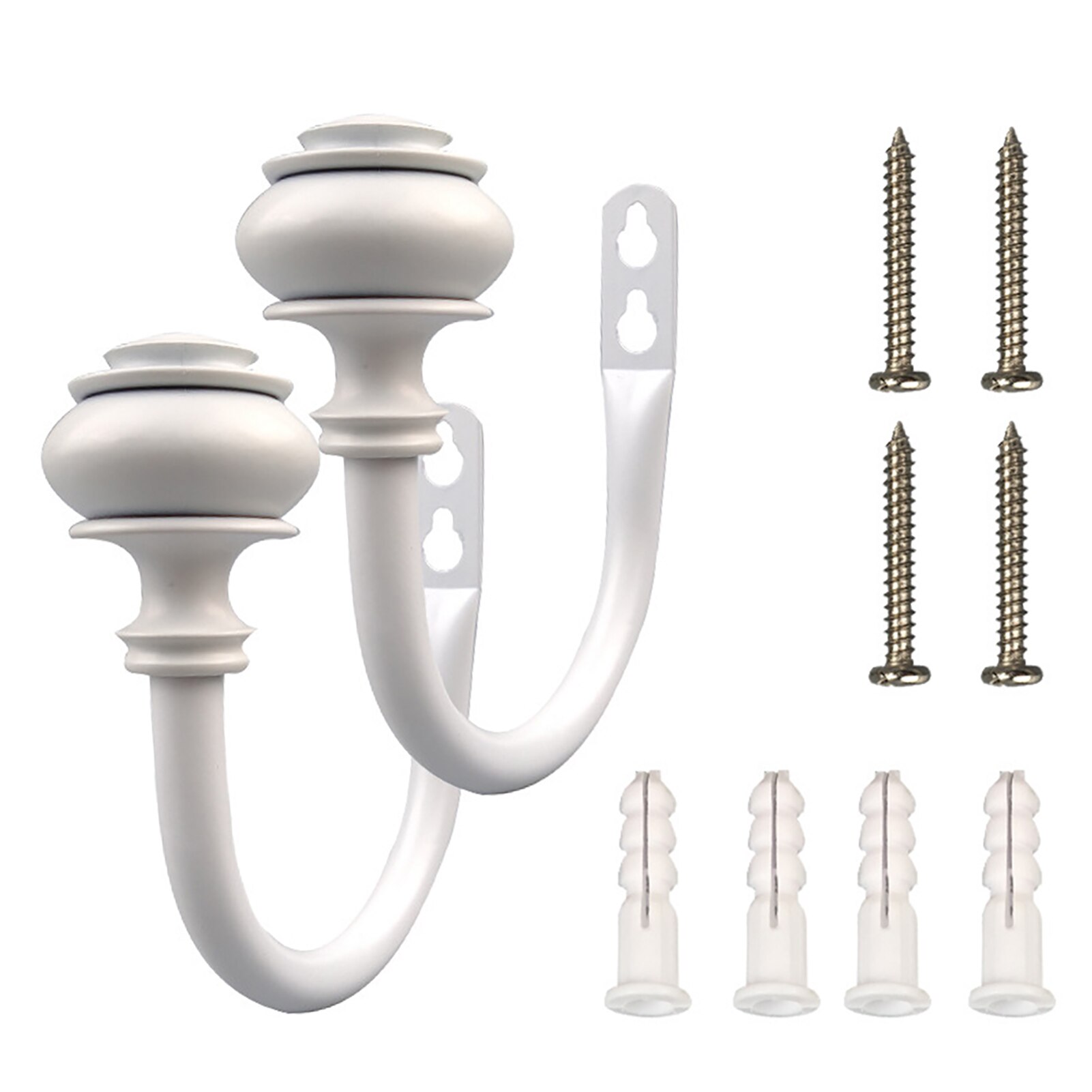 1pair Hooks Accessories Hotel Wall Mounted Bedroom U Shaped Curtain Holdback With Screws Hardware Home Decor Iron Drapery: white
