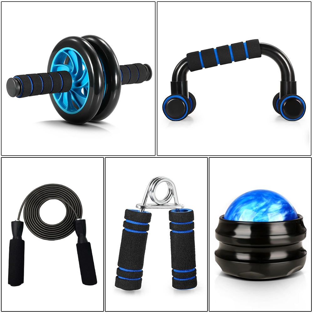TOMSHOO 5-In-1 AB Wheel Roller Kit with Push-Up Bar Jump Rope Hand Gripper and Knee Pad Abdominal Core Carver Fitness Workout