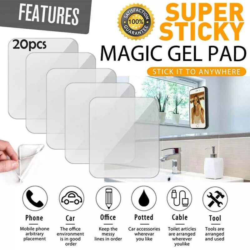 20Pcs Super Sticky Silicone Gel Pads Transparent Clear Anti-Slip Gel Pads Auto Gel Holders Durable Washable Cell Pad Hook up