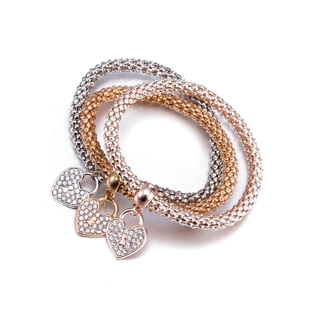 Coolkala Hartvormige Vergulde Driedelige Vrouwen Eenvoudige Mode Armband Accessoires