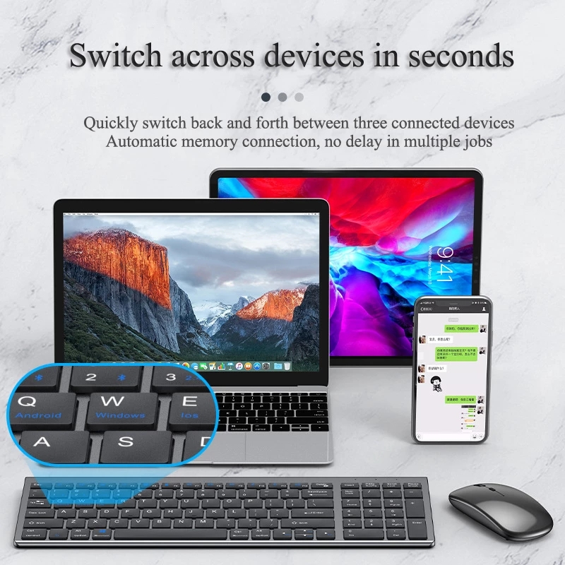 Bluetooth 5.0 & 2.4G Draadloos Toetsenbord en Muis Combo Mini Multimedia Toetsenbord Muis Set voor Laptop PC TV iPad Macbook Android