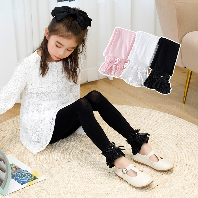 La primavera e l&#39; estate multi-strato di pizzo tre-dimensionale nastro piccolo fiore del merletto ritagliata pantaloni delle ragazze di velluto sottile leggings