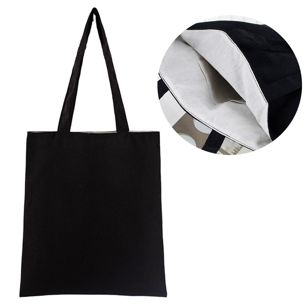 Naturel solide doux Eco freinely sac fourre-tout mélange de coton réutilisable stockage sac à provisions #734: Black