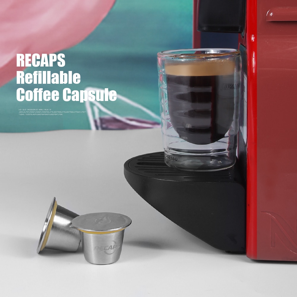 Recaps Refillable Reusable Stainless Steel Coffee Capsule Pod for Nespresso Original Line Machines Makers