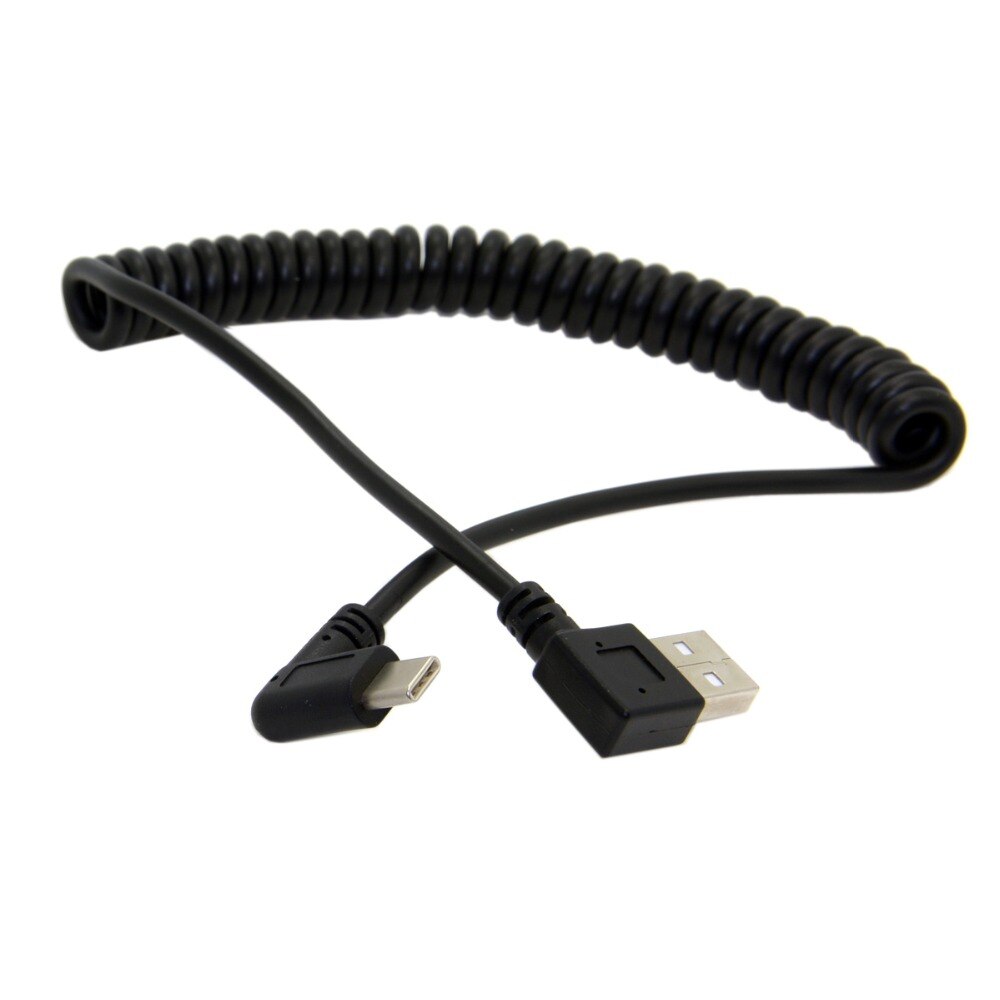 100Cm 90 Graden Haakse Type-C Male Naar USB2.0 Mannelijke 90 Graden Haakse Stretch Lente Lading & Data Kabel Blakc Kleur
