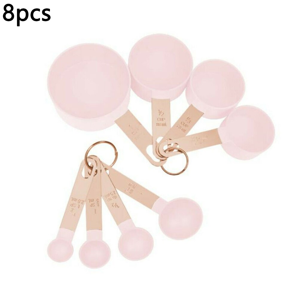 8Pcs/Set Stainless Steel Measuring Cups Spoons Kitchen Baking Cooking Tools Set 4 Spoons+4 Cups Blue Pink Gray Green: 8pcs Pink set