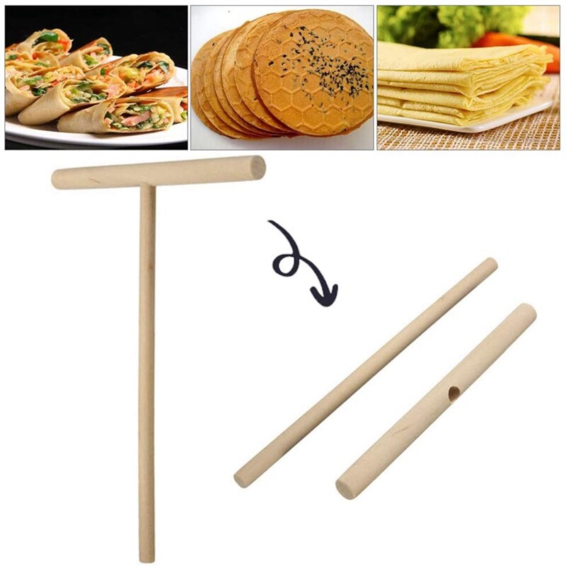4Pcs T Shape Crepe Maker Pancake Batter Wooden Spreader Stick, Wooden Crepe Tools,Crepe Spreaders for Making Crepes