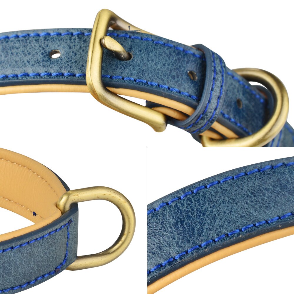 Leather Dog Collar Adjustable Double D-ring Dog Control Small Medium Large Dogs
