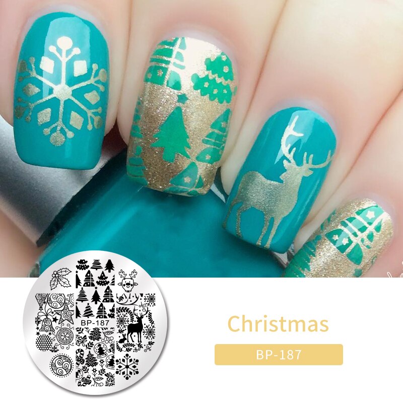 Noël saint valentin Halloween thème ongles estampage plaques timbre plaque modèle Nail Art arbre flocon de neige coeur Image: BP-187