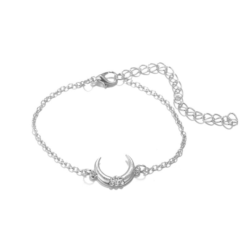 4 pçs/set lua redonda crytal pulseira abertura prateado geométrica corrente pulseira conjunto moda feminina jóias