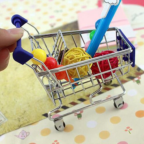 Praktisk supermarked håndvogn mini indkøbskurv desktop dekoration opbevaring legetøj shopping lade som lege legetøj