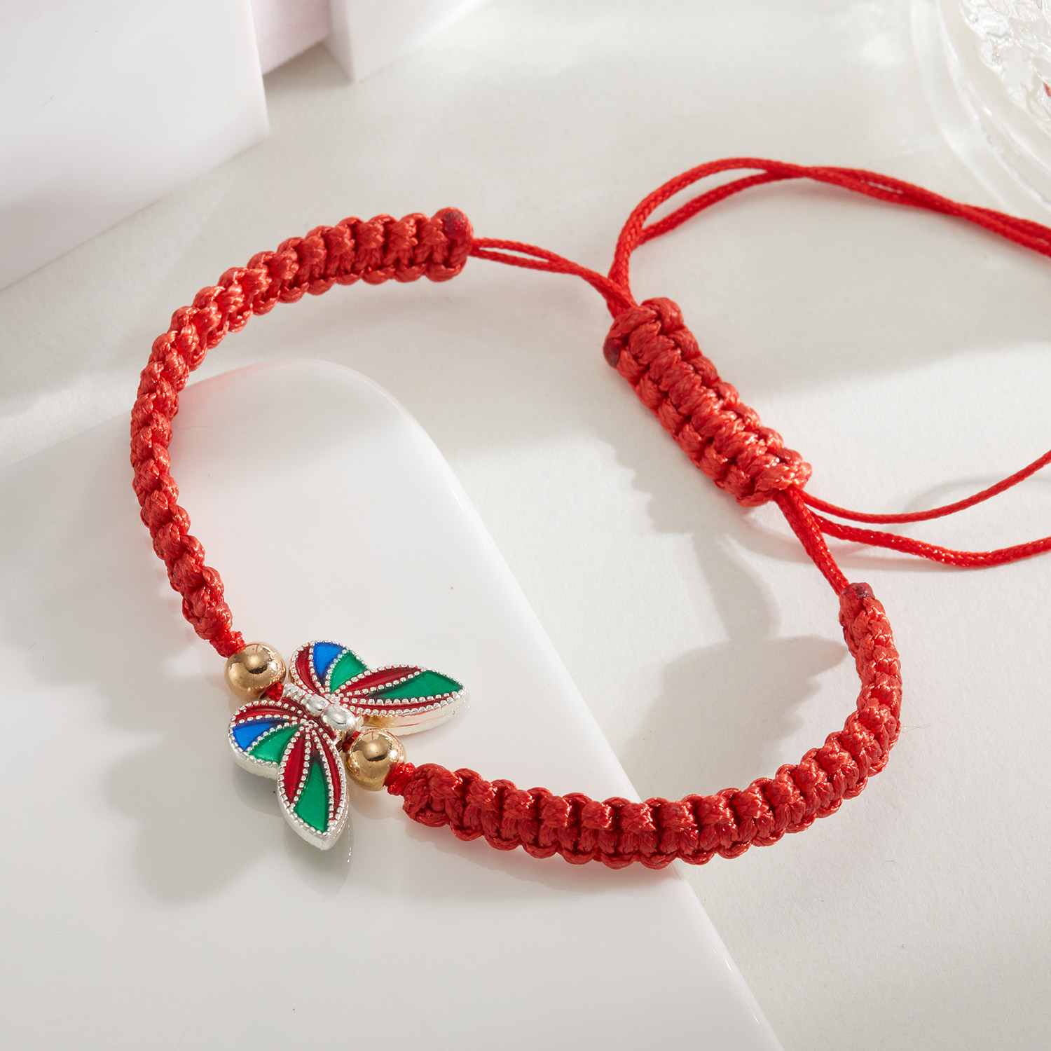 Colorul Cute Butterfly Bracelet for Women Charm Bracelet Adjustable Red Rope Chain Anklet Children Girl Jewelry: Silver