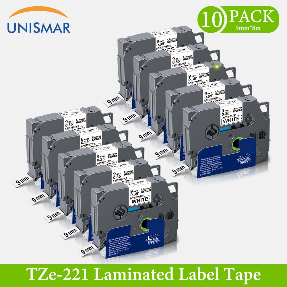 10pk 9mm TZe-221 laminado tze etiqueta fita compatível irmão tze 221 tze221 preto no branco apto p toque pt e110 h100p etiqueta fabricante