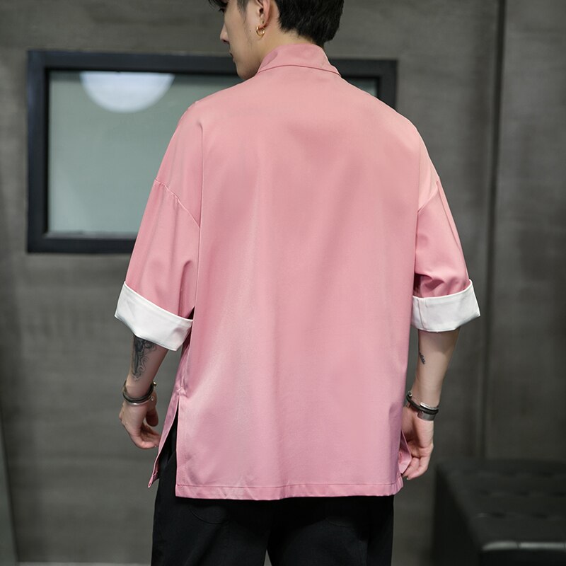 Camicia Uomo Manica Corta Con Stampa Gru - Colletto Alla Coreana - Vintage 3D - Leggera E Traspirante - 6