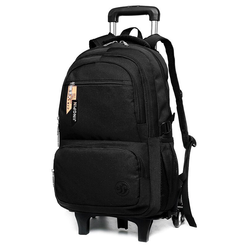 Kinderen Rugzak School Wielen Waterdichte Rugzak Voor School Tiener Jongen Rugzak Op Wielen Rolling Schooltas Boekentas: BLACK