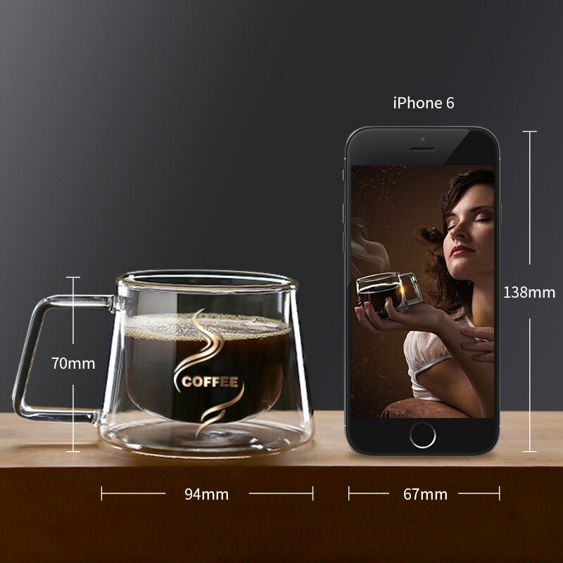 Glass kopp gjennomsiktig glass kopp drikkeglass dobbel vegg glass kaffekopper med lokk glass kopp krystall glass krus