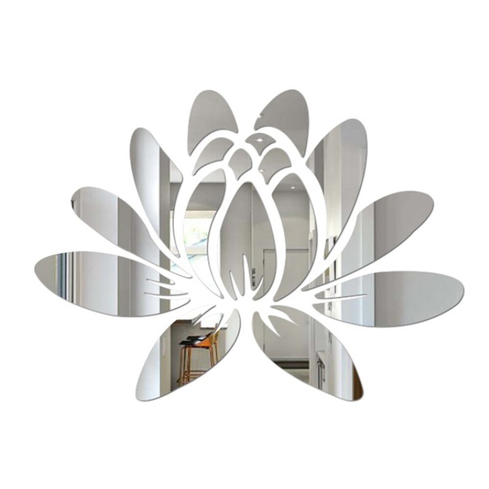 3D Acrylic Mirror Lotus Flower Wall Sticker Wall Decal Modern Stickers Mural Home Bedroom TV Background Decoration: Silver
