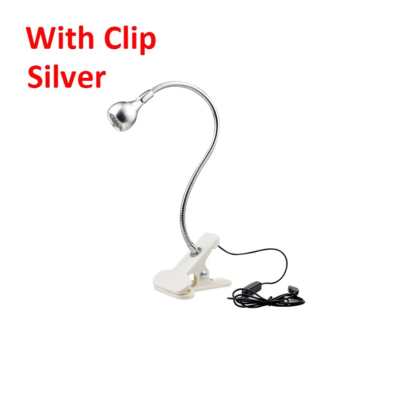 LED Desk Lamps USB Cable Powered Table Lamp Bendable LED Light lampka biurkowa kids lampe de bureau bedroom lighting: With Clip Silver