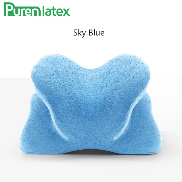 Purenlatex Vlinder Cervicale Memory Foam Middag Dutje Kussen Kantoor Tafel School Bureau Kussen Trage Rebound Orthopedische Nekkussen: sky blue