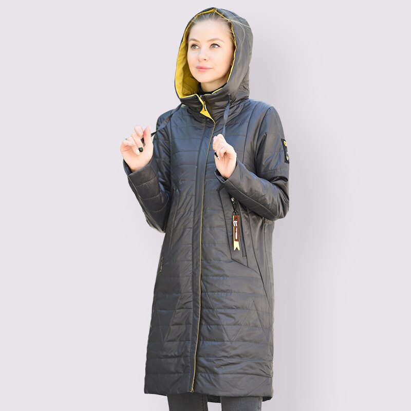 Vår høst dame kåpe varm tynn bomullsjakke lang pluss størrelse 6xl 58/60 outwear parka med hette