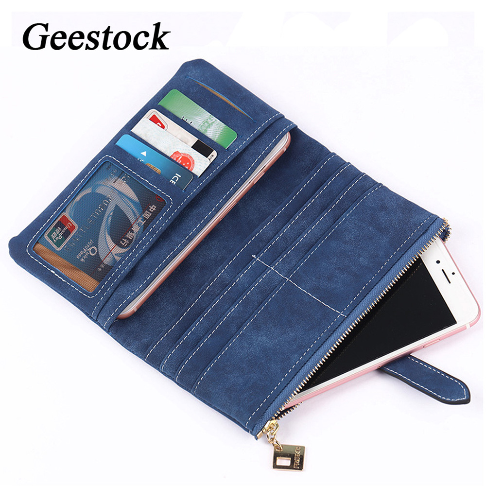 Geestock Vrouwen Lange Wallet Voor Pu Matte Anti-Diefstal Kaarthouder Dame Lederen Suede Retro Portemonnee Vrouwelijke Portemonnee handtas