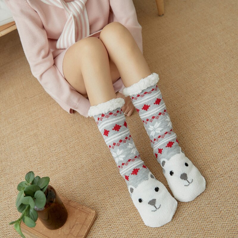 Newly Women Extra-warm Fleece Indoor Socks Warm Feet Stretchy for Winter Home Christmas FIF66