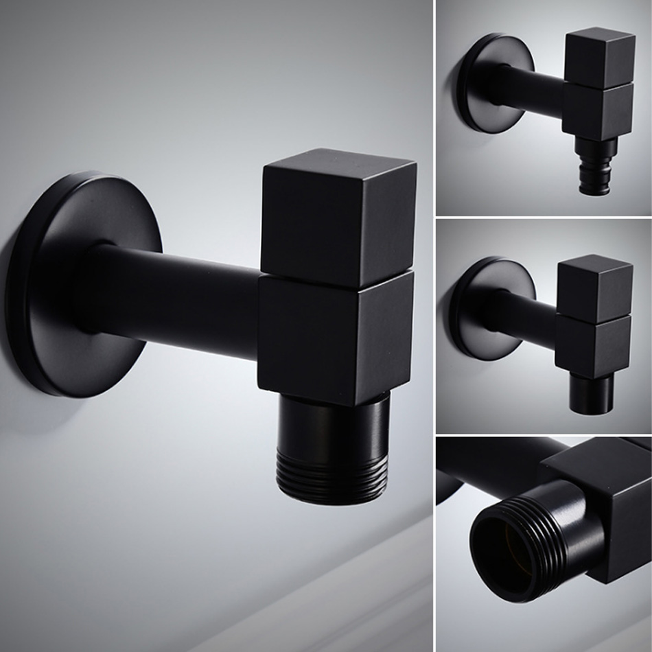 Black Washing Machine Faucet Antique Brass Wall Mounted Single Cold Tap Bibcock Balcony Kitchen Bathroom Outdoor Garden Tap G1/2