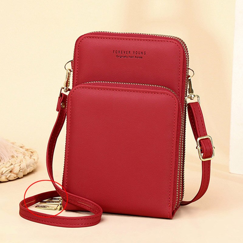 Small Shoulder Bag For Women Large Capacity Phone Pocket Card Purse Pu Leather Ladies Crossbody Bags Female Messenger: Red
