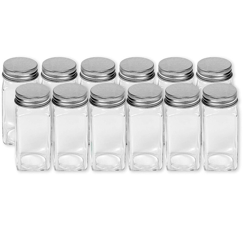 Keuken 12pcs Vierkante Glas Spice Flessen Spice Potten Luchtdicht Cap Kruiden Fles Kruiderij Containers met Deksel 16 stuks Label set