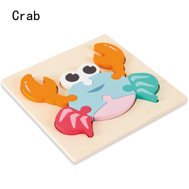 Big Wooden Puzzle Toys For Children Wood 3d Cartoon Traffic Animal Puzzles Intelligence Kids Early Educational Toys: crab