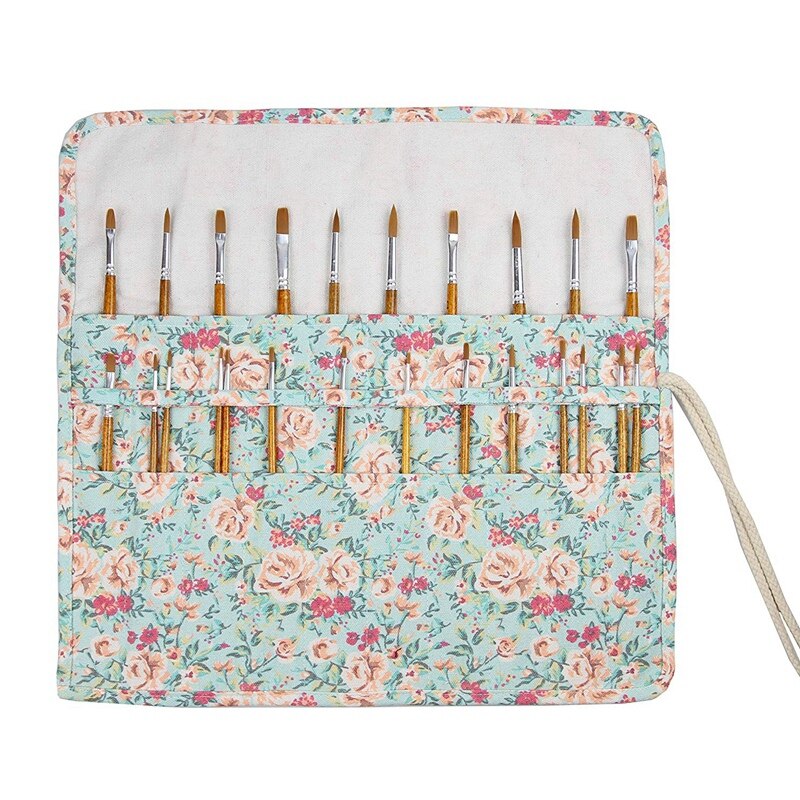 -20 Pockets Art Paint Brushes Case Roll Up Pen Holder Canvas Pouch Bag