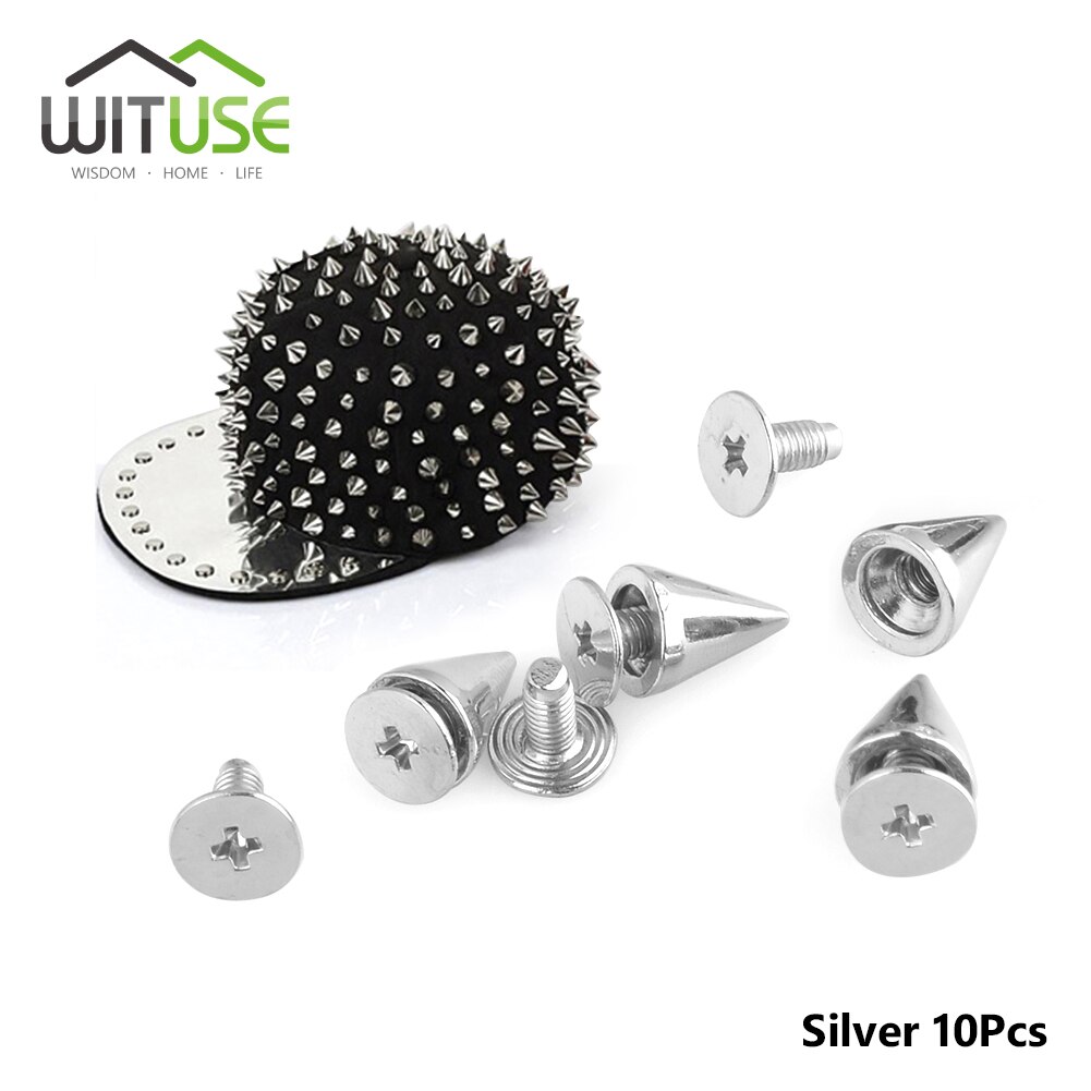 Tachuelas de cono de plata y pinchos para ropa, 10mm, manualidades, remaches Punk geniales para ropa, cuero/bolsa/zapatos, 10 Uds.