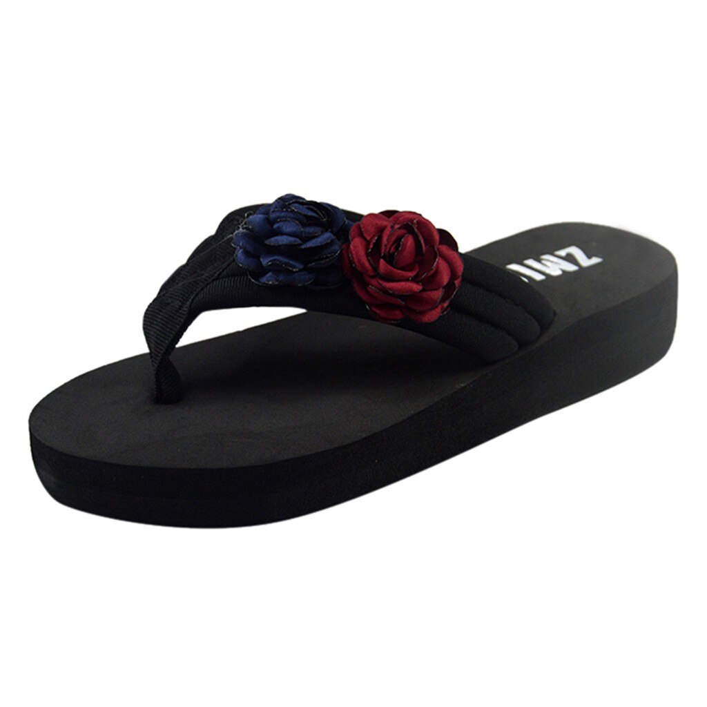 Flowers Women Flip Flops Wedges Platform Sandals Women Non-slip Open Toe Summer Slippers Shoes F2: Red / 6