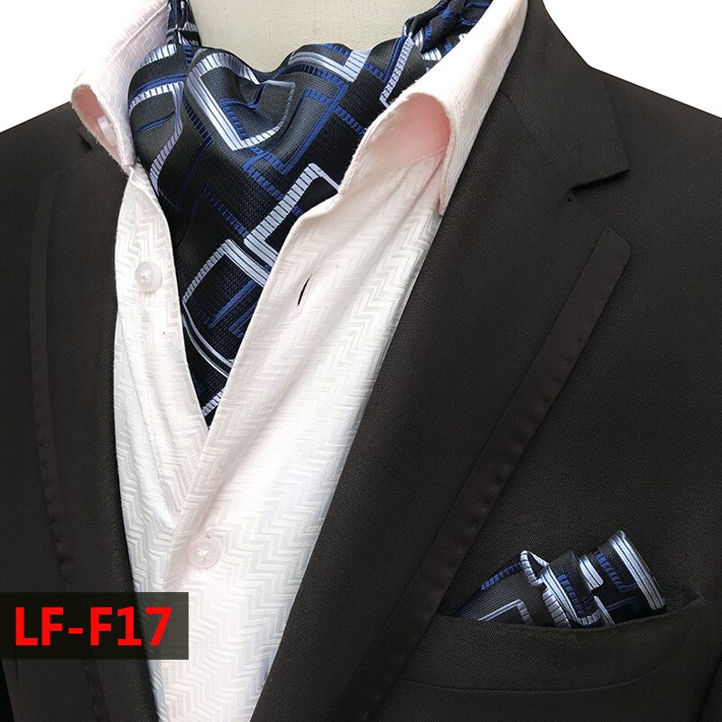 Mans Vintage 100% seda Ascot corbata set de bolsillo a cuadros de lujo Mans Paisley flor corbata pañuelo para hombres: LF-F17