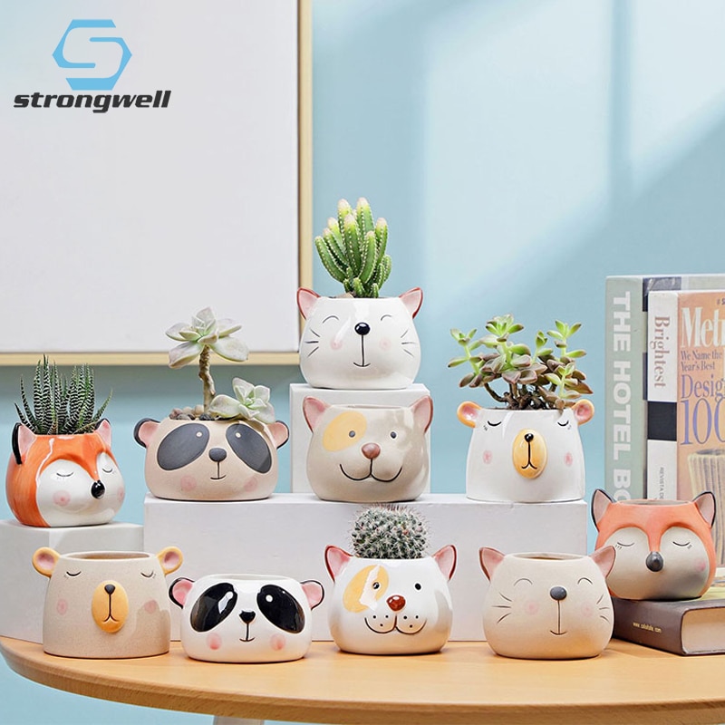 Bongwell – Pot de fleur artisanal en céramique peint à la main, joli Animal Panda, Succulent, plante verte, bassin de décoration