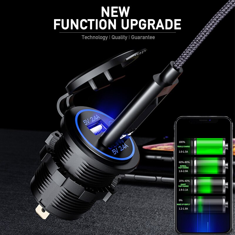 5V/2.4A Dual Usb Socket Car Charger Met Touch Schakelaar Waterdicht Stofdicht Cap 12V/24V auto Adapter Voor Iphone Xiaomi Huawei