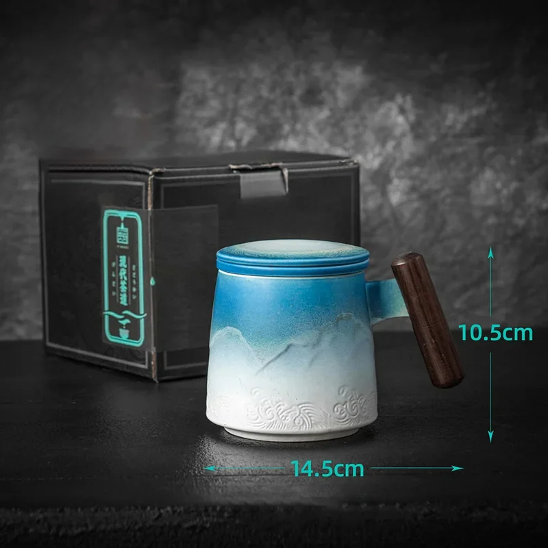 Keramisk retro kaffekopp kontor vannkopp filter tekopp med deksel kopper og krus trehåndtak caneca bursdagsboks  cm061: Jeg