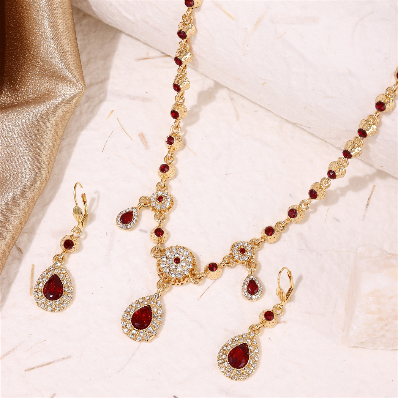 Algerijnse Handgemaakte Sieraden Kristal Bruiloft Haar Accessoires Metalen Hoofddeksel Sieraden Set Hoofd Ketting En Oorbellen Water Shape