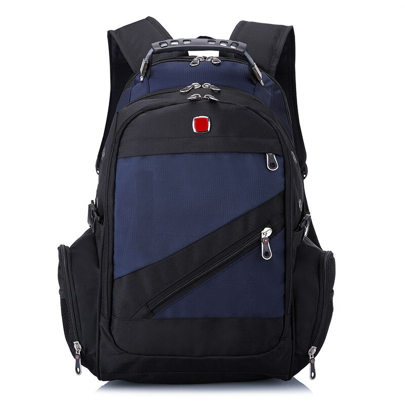 Multifunctional USB Charging Waterproof Backpack Luxury Academy School Bags Computer Travel Backpacks 17 Inch Laptop Bag For Men: Blue