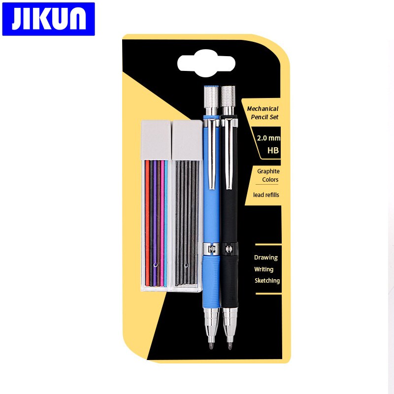 JIKUN-Juego de lápices mecánicos de 2,0mm, lápices automáticos HB Con recargas de plomo de Color/negro para dibujar, escribir, hacer bocetos de arte