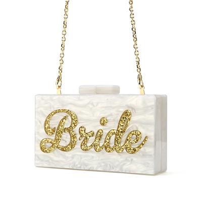 Brief Naam Bruid Bruiloft Party Travel Lady Vrouwelijke Acryl Box Koppelingen Portemonnee Portemonnee Kleine Vierkante Messenger Bag Bolsa Feminina: o shape of chain