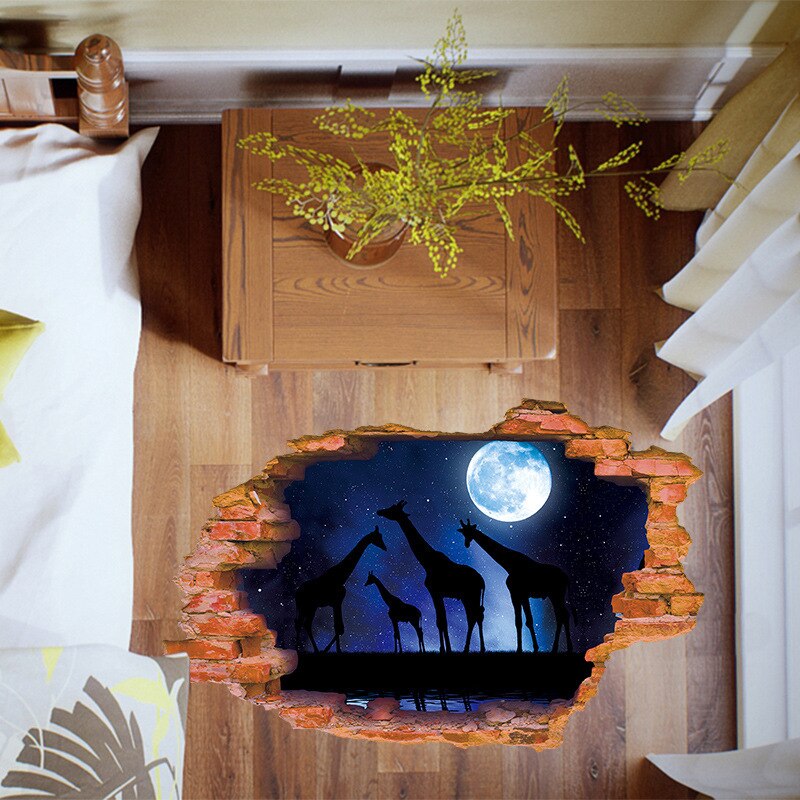 3D ciel étoilé girafe zèbre triptyque fille chaude créativité Stickers muraux pour enfants chambres chambre décoration amovible autocollant mural