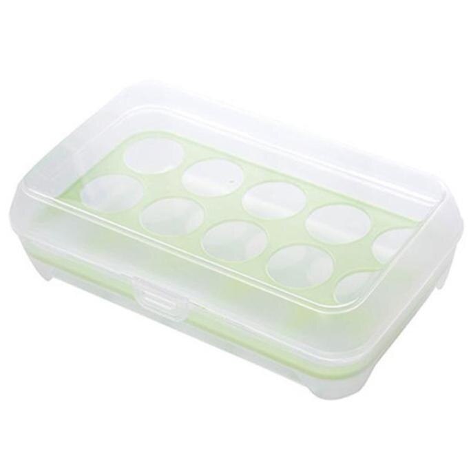 Refrigerator Storage Box Crisper Single Layer Refrigerator Food 15 Eggs Airtight Storage Container Plastic Box: Green