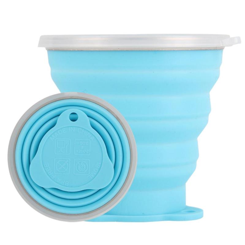 270mL Portatile Pieghevole Del Silicone Tazza di Corsa Esterna di Campeggio di Picnic Retrattile Ultra-sottile Tazza di Bere Pieghevole Tazze di Acqua: Blu