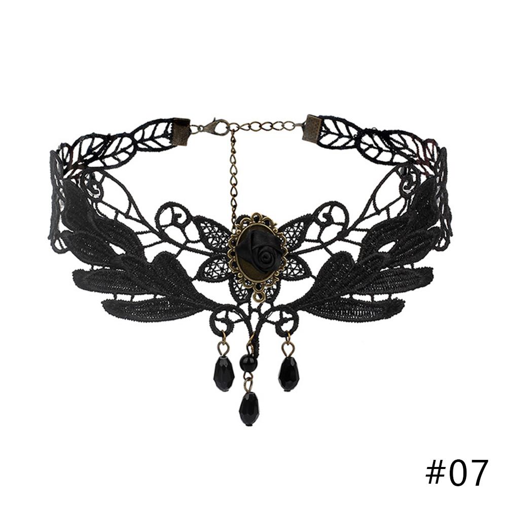 Gothic Lolita Black Lace Korte Keten Choker Sexy Kwasten Ketting Hollow Out Big Rose Flower Punk Handgemaakte Bruiloft Sieraden: 07