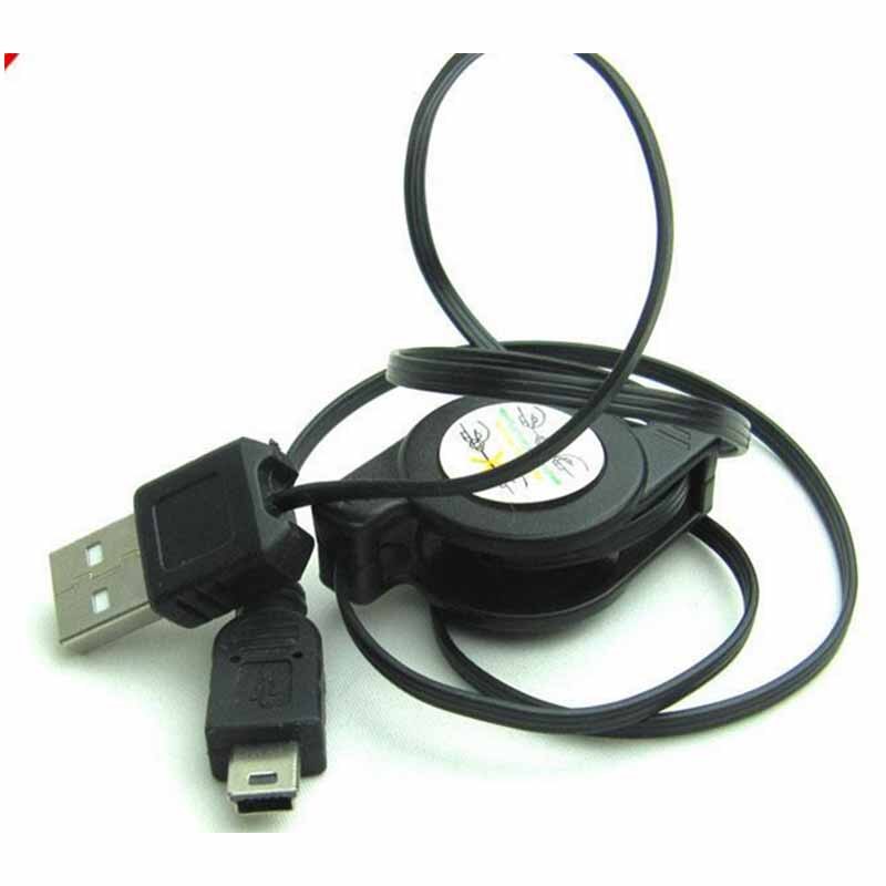 Black Retractable USB A Male to Mini USB B 5-Pin Charging Sync Data Cable