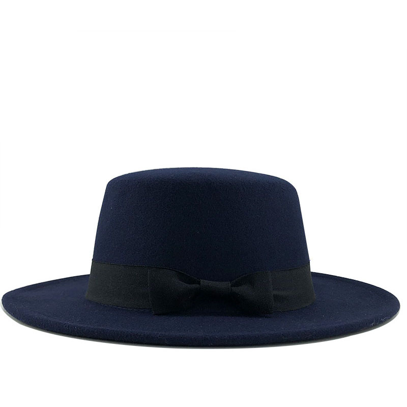 white Wool Boater Flat Top Hat For Women's Felt Wide Brim Fedora Hat Laday Prok Pie Chapeu de Feltro Bowler Gambler Top Hat: black